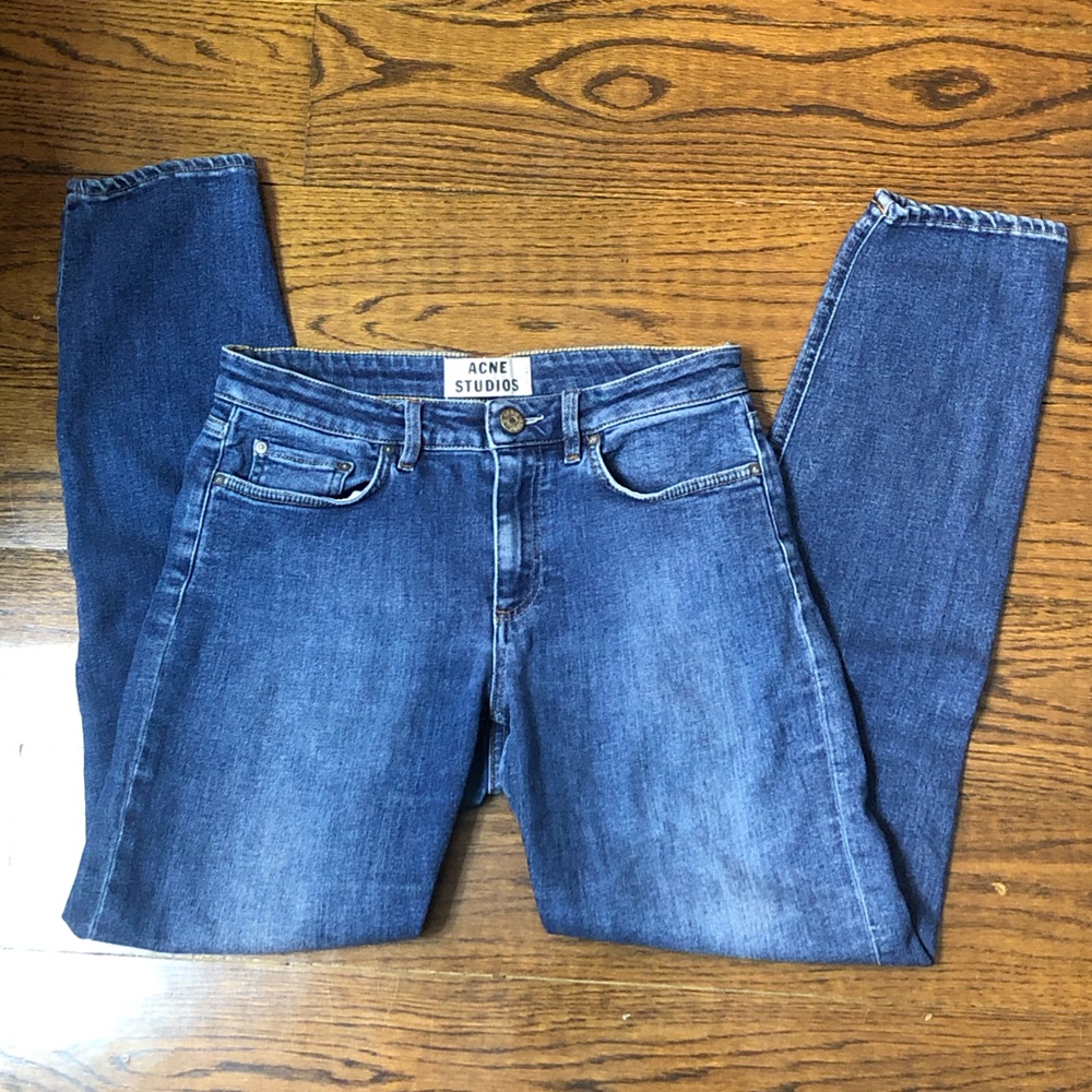 ACNE STUDIOS Women Blue ‘SKIN 5 USED BLUE’ Skinny Low Rise Jeans Sz 27/32